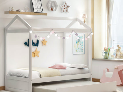 House Bed With Trundle In, Twin Size - White