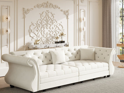 Oversized Chesterfield Pull Out Sofa Bed, Roll Arm Couch With Flower Tufting For Living Room