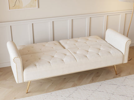 Luxurious Sofa Bed With Nail Head Trim And Matching Pillow