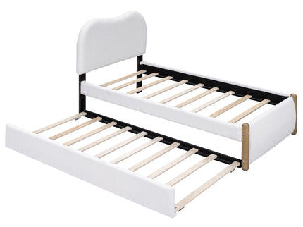 Upholstered Platform Bed With Wood Supporting Feet And Trundle