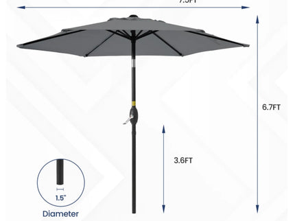 Umbrella With Crank Lift & Tilt, UV-Resistant Canopy For Patio