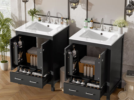 Bathroom Vanity With Integrated Undermount Ceramic Sink, 2 Doors And 1 Drawer, Soft Close Hinges