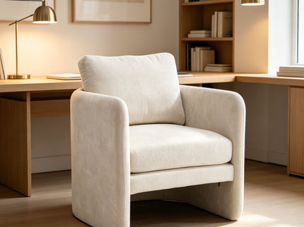 Armchair With Low Profile Curved Frame - Beige