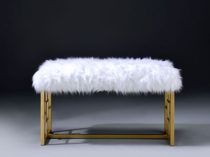 Bagley II - Bench Faux Fur - White / Gold