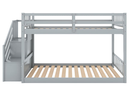 Twin Over Twin Floor Bunk Bed, Ladder With Storage