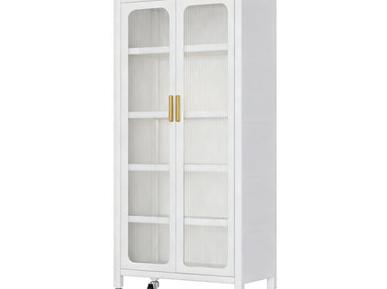 6 Tier Storage Cabinet With Transparent Door, Adjustable Shelves & Wheels