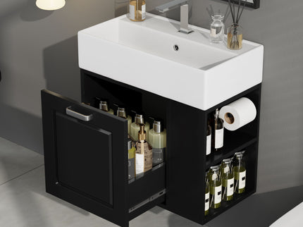 Modern Wall Mounted Bathroom Vanity With Sink, Soft Close Drawer, Adjustable Shelf, Toilet Paper Holder