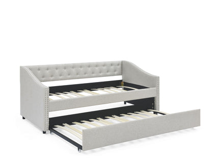Upholstered Tufted Daybed With Drawers, Waved Arms