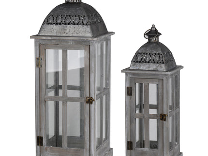 Wooden Candle Lantern Decorative, Hurricane Lantern Holder Decor For Indoor Outdoor, Home Garden Wedding - Gray