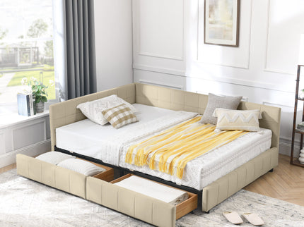 Upholstered Storage Tufted Bed Frame With Backrest And Armrests