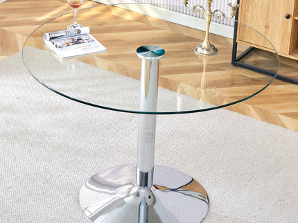 Modern Minimalist Circular Dining Table With Glass Top And Electroplated Metal Legs For Restaurants And Living Rooms - Silver / Transparent