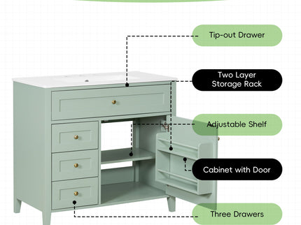 Bathroom Vanity With Sink, 3 Drawers & Cabinet With Adjustable Shelves