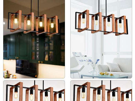 4 Light Kitchen Island Lights Pendant Light Farmhouse Dining Room Light Fixture, Rectangular Chandelier, 36" Hanging Lighting For Living Room, Conference Room, Home Office - Matte Black