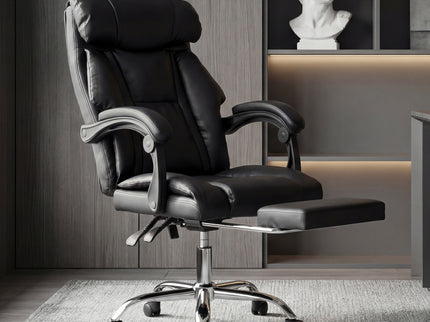 Executive Office Chair With Foot Rest, Adjustable Height - Black