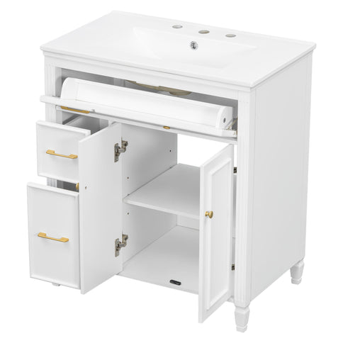 Freestanding Bathroom Vanity With Sink, Soft Close Door, Tip Out Drawer