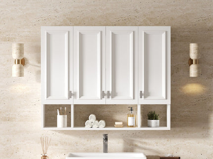 Bathroom Cabinet With 3 Adjustable Shelves Wall Mounted Medicine Cabinet, Soft Closing Hinges, Open Shelving Design - White