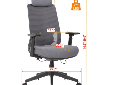 High Back Breathable Ergonomic Office Chair With Adjustable Headrest & 5D Armrest, Height Adjustable Swivel - Antique Gray