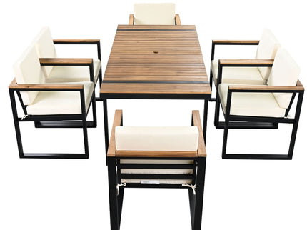 7 Pieces Outdoor Dining Set Patio Dining Table And Chair Set With And Removable Cushions For Patio