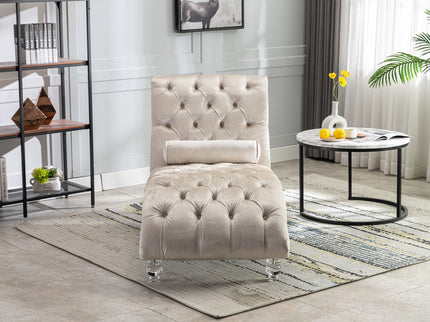 Chaise Lounge Indoor, Button Tufted Upholstered Chaise Lounge Chair With Pillow