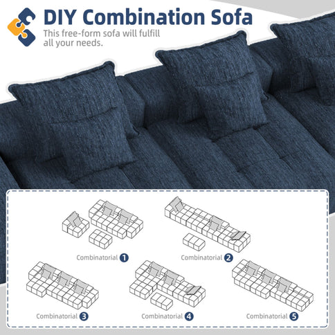 Modern Oversized Diy Combination Modular Sectional Sofa & Pillows