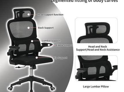 High Back Ergonomic Swivel Rolling Office Chair With Tilt Function, 3D Headrest, Lumbar Support - Black