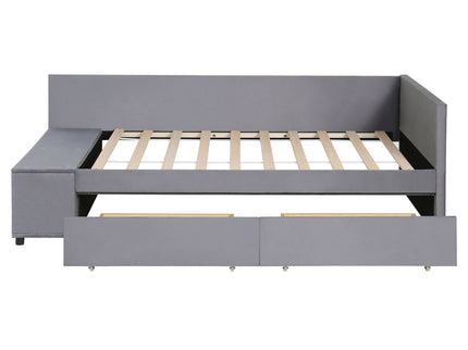 L Shaped Upholstered Platform Bed With Storage And Drawers