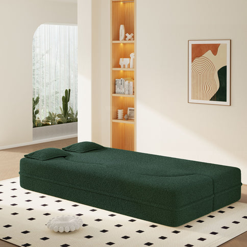 Modern Floor Sleeper Sofa Bed With 2 Pillows, Convertible Twin Size Folding Mattress For Living Room