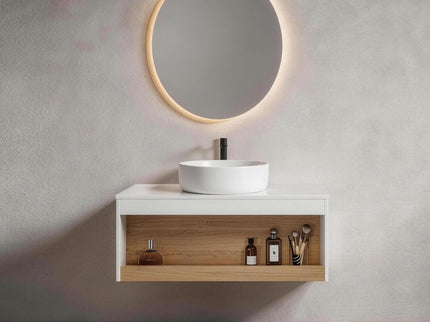 Floating Bathroom Vanity With Glossy Round Vessel Sink