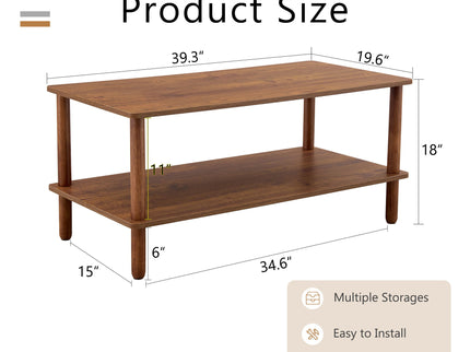 Modern 2 Tier Coffee Table With Open Storage Shelf For Living Room