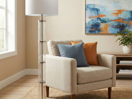 Nimbus - Floor Lamp With 3 Way Rotary Switch Clear Body Base - Silver Gray / White