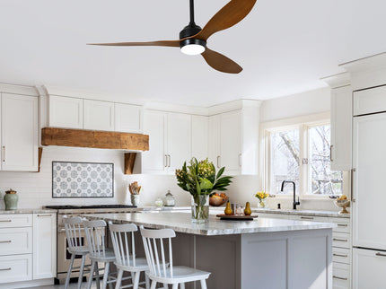 Ceiling Fan With Lights Quiet DC Motor 3 Blade Ceiling Fans 6 Speed Levels, Reversible Ceiling Fan - Matte Black / Wood