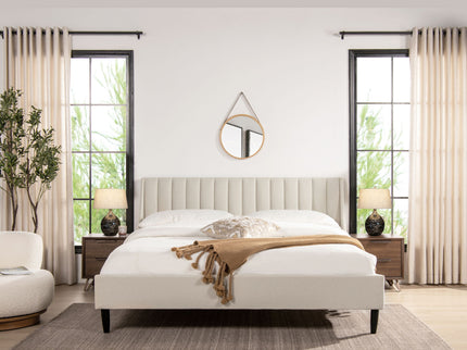 Aspen - King Vertical Tufted Headboard Platform Bed Set - Light Beige