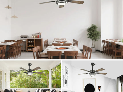 5 Blades Ceiling Fan With LED Light 3000 - 6500K Dimmable, 6 Speed Levels, Reversible Ceiling Fan - Matte Black