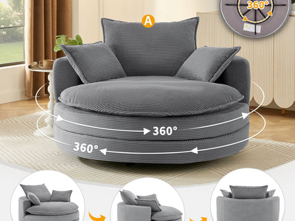 360° Swivel Accent Barrel Chair With Dual Layer Cushion And 3 Removable Pillows