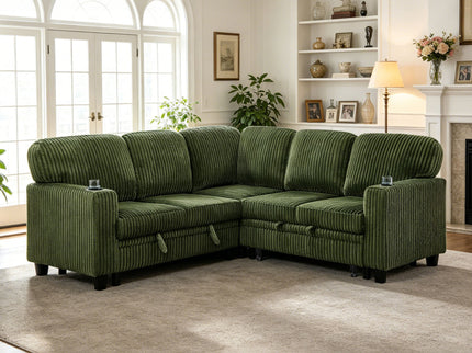 L-Shaped Sofa With Pull Out Sofa Bed With USB