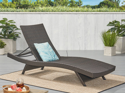 Mysticism Outdoor Chaise Lounge With Adjustable Backrest And Foldable Legs - Brown Multi