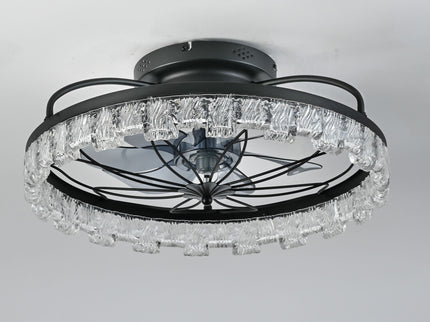 Ceiling Fan With Light, Flower Caged Ceiling Fan With Remote, LED Low Profile Ceiling Light - Matte Black