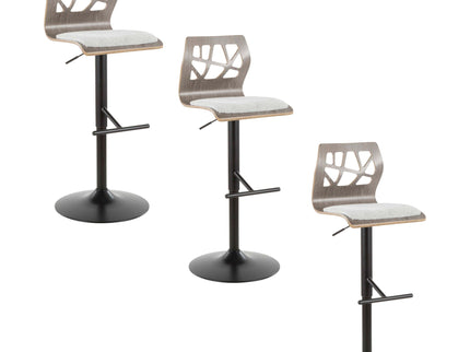 Folia - Mid Century Modern Adjustable Barstool With Swivel With Straight T Footrest (Set of 3)