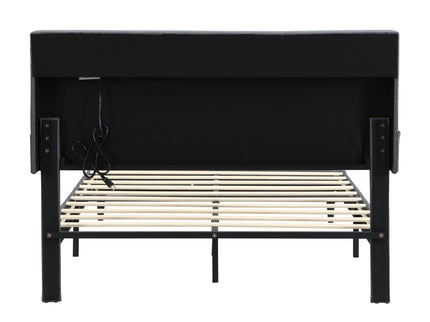 Modern Upholstered Platform Bed Frame With Button Tufted Headboard And USB Ports