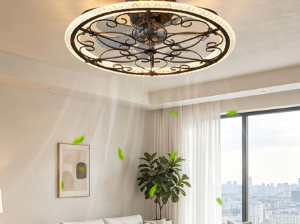 Caged Ceiling Fan With Remote Controlled LED Light - Matte Black