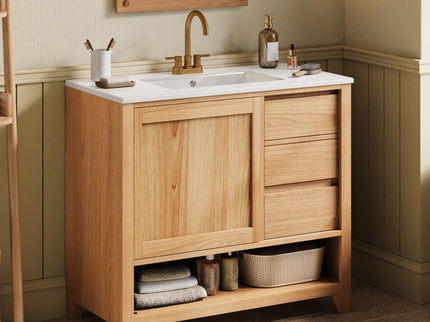 36" Bathroom Vanity With Sink, Soft Close Drawers - Natural