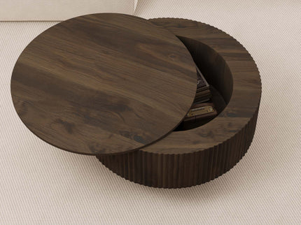 Modern Circular Coffee Table With Stripe Design And Storage Space