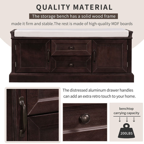 Hearth & Haven Daisy - Storage Bench With 2 Drawers And 2 Cabinets