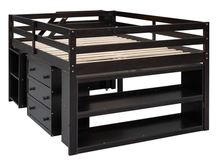 Loft Bed With Retractable Writing Desk And 3 Drawers With Storage Stairs And Shelves