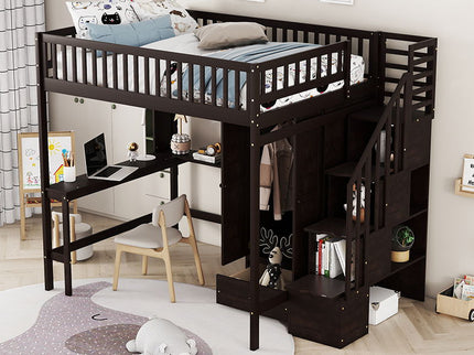 Loft Bed With Bookshelf, Drawers, Desk, And Wardrobe