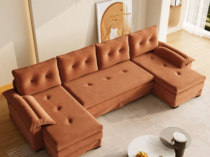 U-Shaped Sleeper Sofa With Pull Out Bed, Removable Armrests & USB Ports For Living Room