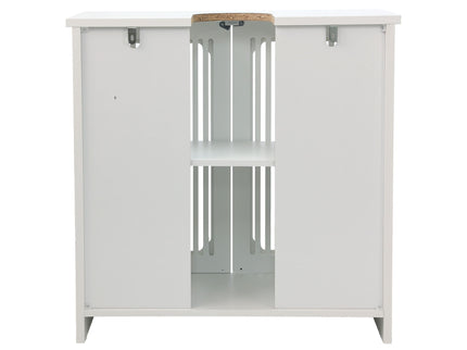 Louvered Double Door Floor Standing Bathroom Vanity Cabinet With Adjustable Shelf - White