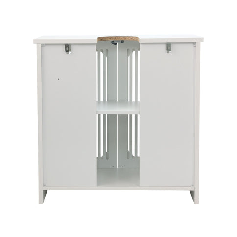 Louvered Double Door Floor Standing Bathroom Vanity Cabinet With Adjustable Shelf - White