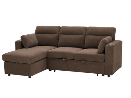 Convertible L - Shaped Sectional Sofa Bed With Storage Chaise, Cup Holders