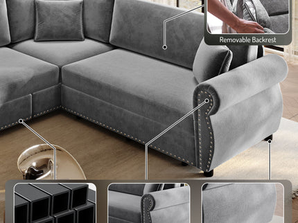 L-Shaped Sofa Couch With Pull-Out Bed